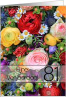 81st Dutch Happy Birthday Card/Fijne Verjaardag - Summer bouquet card