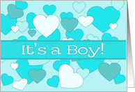 Baby Boy Birth Announcement Blue Hearts card