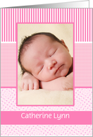Baby Girl Birth Announcement Photo Card pink dots and stripes card