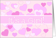 Baby Girl Birth Announcement pink hearts card