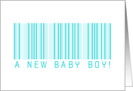 New Baby Boy Birth Announcement - blue barcode-like card