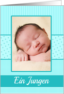 German Baby Boy Birth Announcement Photo Card Blue dots and stripes card