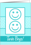 Twin Baby Boy Birth Announcement Photo Card Blue dots and stripes card