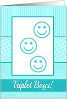 Triplet Baby Boy Birth Announcement Photo Card Blue dots and stripes card