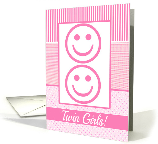Twin Girls Birth Announcement Photo Card Pink dots card (1235558)