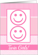 Twin Girls Birth Announcement Photo Card Pink dots card