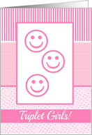 Triplet Girls Birth Announcement Photo Card Pink dots card