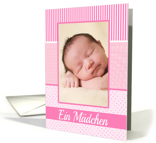 german Girl Birth Announcement Photo Card Pink dots card (1235584)
