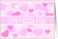 French petite fille Girl Birth Announcement Hearts card