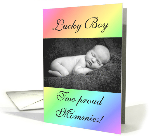 Lesbian Couple boy birth announcement photo card (1236008)