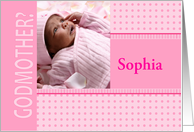 Girl Pink Godmother Invitation Dots and Stripes Photocard card