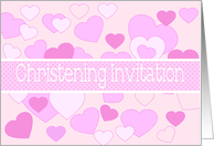 Girl Pink Christening Invitation Dots and hearts card