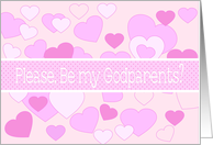Girls Pink Godparents Invitation Dots and hearts card