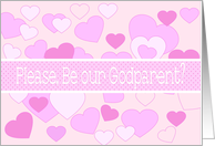 Twin Girls Pink Godparent Invitation Dots and hearts card