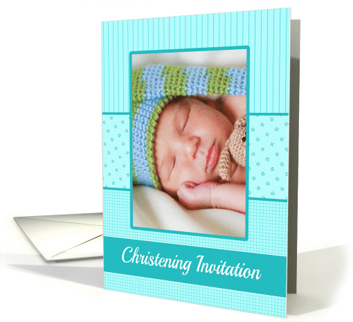 Boy Christening Invitation Photo Card blue stripes card (1236964)