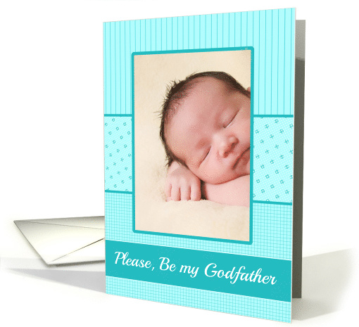 Boy Godfather Invitation Photo Card blue stripes card (1236974)