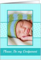 Boy Godparent Invitation Photo Card blue stripes card