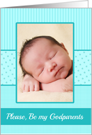 Boy Godparents Invitation Photo Card blue stripes card