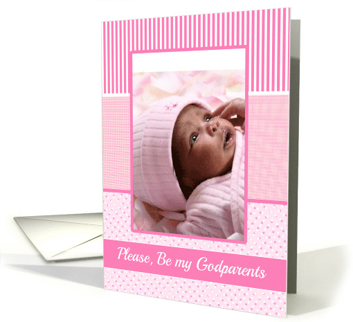 Girls Godparents Invitation Photo Card pink stripes card (1237066)