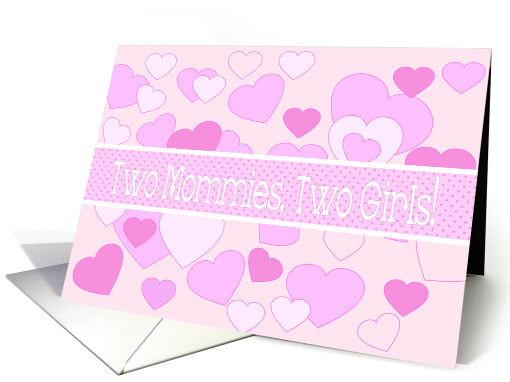 Lesbian Mothers Baby Twin Girls Congratulations Pink Hearts card