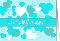 un figlio, italian Baby Boy Congratulations Blue Hearts card