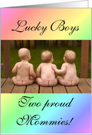 Lesbian Couple multiple boy birth announcement photo card
