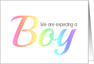 Same Sex Couple Boy pregnancy announcement rainbow colors card