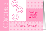 Triplet Girls Pink Godmother Invitation Dots and Stripes Photocard card