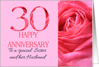 30th Anniversary to Sister and Husband Pink Rose Close Up card