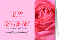 Anniversary to Son and Husband Pink Rose Close Up card