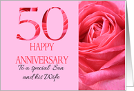 50th Anniversary to Son and Wife Pink Rose Close Up card