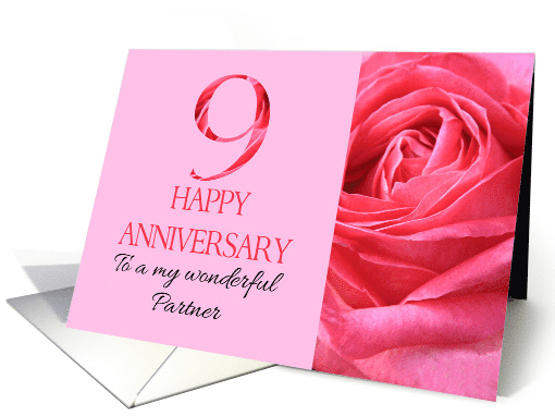 9th Anniversary to Partner Pink Rose Close Up card (1283150)