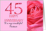 45th Anniversary to Partner Pink Rose Close Up card