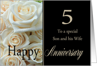 5th Anniversary, Son & Wife - Pale pink roses card