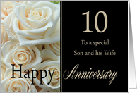 10th Anniversary, Son & Wife - Pale pink roses card