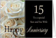 15th Anniversary, Son & Wife - Pale pink roses card