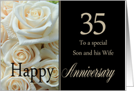 35th Anniversary, Son & Wife - Pale pink roses card