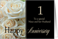 1st Anniversary, Niece & Husband - Pale pink roses card