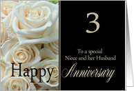 3rd Anniversary, Niece & Husband - Pale pink roses card
