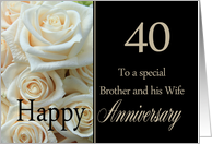 40th Anniversary card to Brother & Wife - Pale pink roses card