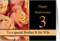 3rd Anniversary, Brother & Wife multicolored pink roses card
