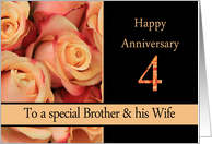 4th Anniversary, Brother & Wife multicolored pink roses card