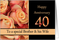 40th Anniversary, Brother & Wife multicolored pink roses card
