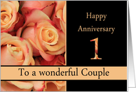 1st Anniversary to couple - multicolored pink roses card