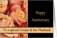 Anniversary to Cousin & Husband - multicolored pink roses card