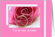 French Wedding Congratulations Pink Rose and Wedding Bands card