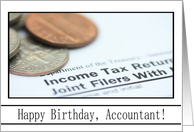 Happy Birthday Accountant Coins and Tax Form card