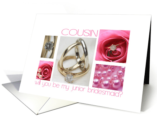 Cousin will you be my junior bridesmaid pink wedding collage card