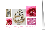 will you be my junior bridesmaid pink wedding collage card
