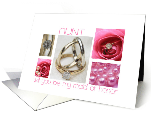 Aunt will you be my maid of honor pink wedding collage card (606832)